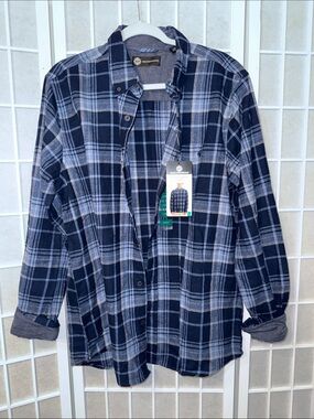 Weatherproof Men's Blue and Gray Plaid Button-Down Shirt Size L NWT